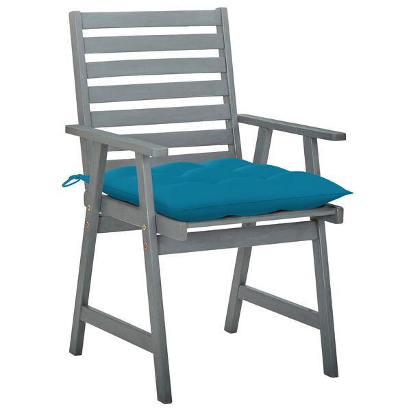 vidaXL Chaises &agrave; manger d'ext&eacute;rieur lot de 3 et coussins Acacia massif