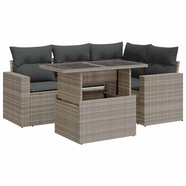vidaXL Salon de jardin 5 pcs avec coussins gris clair r&eacute;sine tress&eacute;e