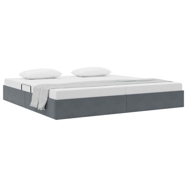 vidaXL Lit de Rangement avec matelas Gris fonc&eacute; 200 x 200 cm Velours