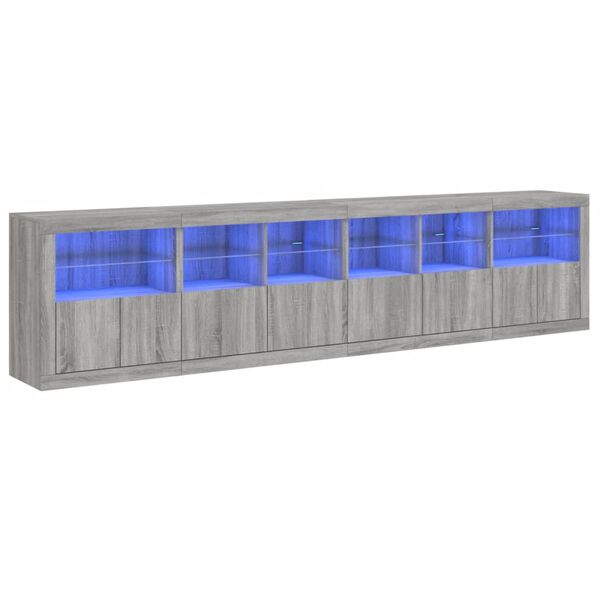 vidaXL Buffet avec lumi&egrave;res LED sonoma gris 283x37x67 cm
