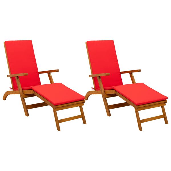 vidaXL Chaise longue inclinable et pliable avec coussin 2 pcs Rouge
