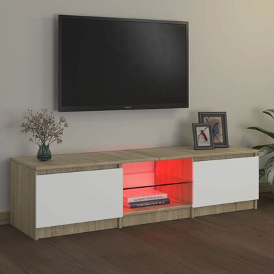 vidaXL Meuble TV avec lumières LED blanc et chêne sonoma 140x40x35,5cm