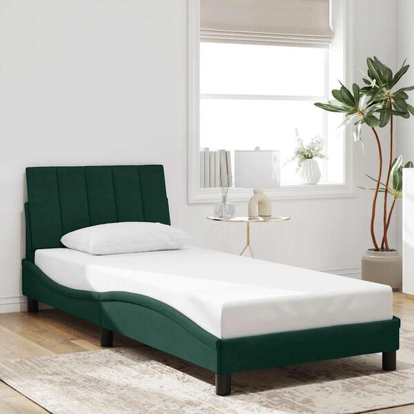 vidaXL Cadre de lit avec LED sans matelas Hanko vert fonc&eacute; 80x200 cm velours