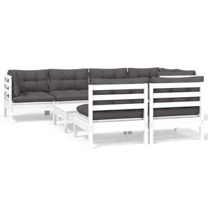 vidaXL Salon de jardin 8 pcs avec coussins blanc bois de pin massif