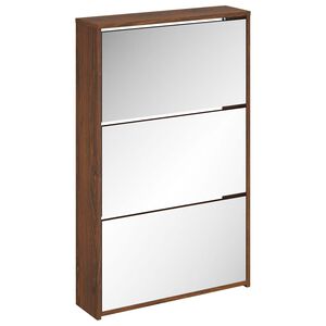 vidaXL Armoire &agrave; chaussures miroir 3niveaux Ch&ecirc;ne marron 63x17x102,5cm
