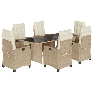 vidaXL Ensemble &agrave; manger de jardin et coussins 7 pcs beige poly rotin