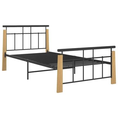 vidaXL Cadre de lit sans matelas métal bois de chêne massif 90x200 cm