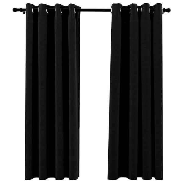 vidaXL Rideaux occultants Aspect lin avec &oelig;illets 2 pcs Noir 140x175cm