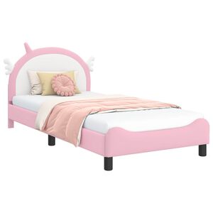 vidaXL Cadre de lit pour enfants avec t&ecirc;te de lit Rose 90 x 190 cm PU