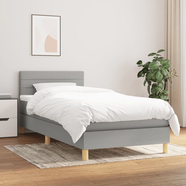 vidaXL Sommier &agrave; lattes de lit avec matelas Gris clair 100x200cm Tissu