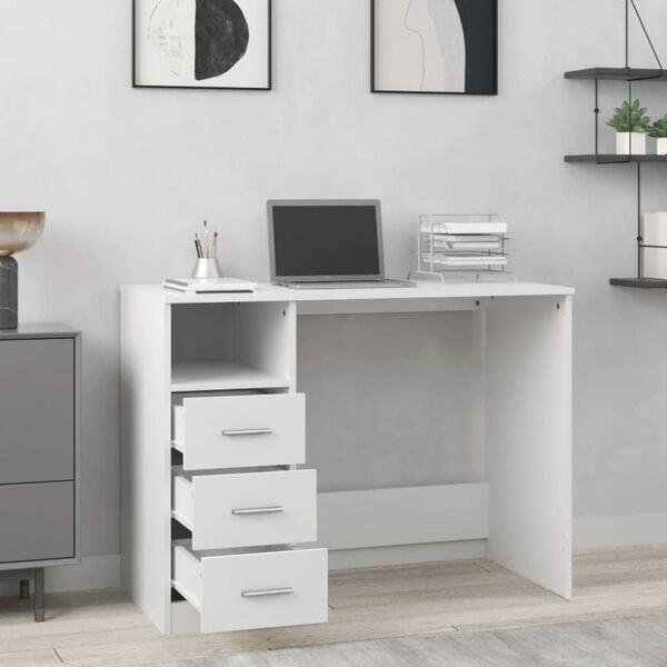 vidaXL Bureau avec tiroirs Blanc 102x50x76 cm Bois d'ing&eacute;nierie