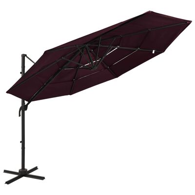 vidaXL Parasol de jardin à 4 niveaux mât en aluminium rouge bordeaux