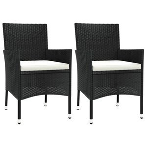 vidaXL Lot de 2 chaises de jardin avec coussins en polyrotin noir (Royaume-Uni, Irlande, Finlande et Norv&egrave;ge uniquement)