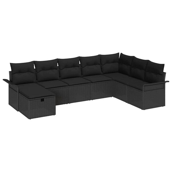 vidaXL Ensemble de canap&eacute; de jardin avec coussin 8 pcs Noir Poly rotin