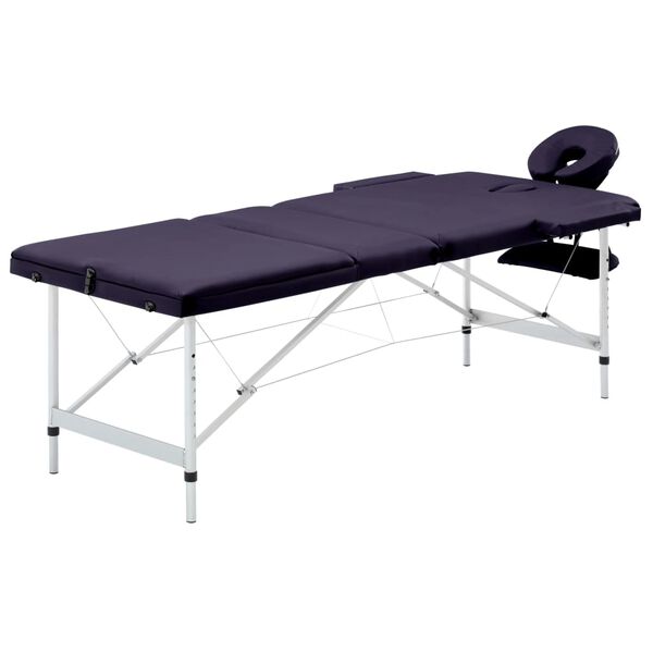 vidaXL Table de massage pliable 3 zones Aluminium Violet