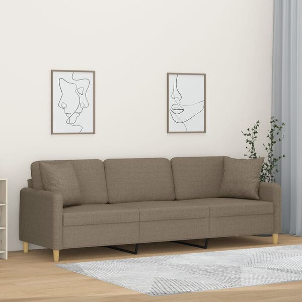vidaXL Canap&eacute; 3 places et oreillers et coussins Taupe 210 cm Tissu