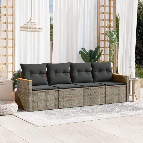 vidaXL Salon de jardin 4 pcs avec coussins gris r&eacute;sine tress&eacute;e