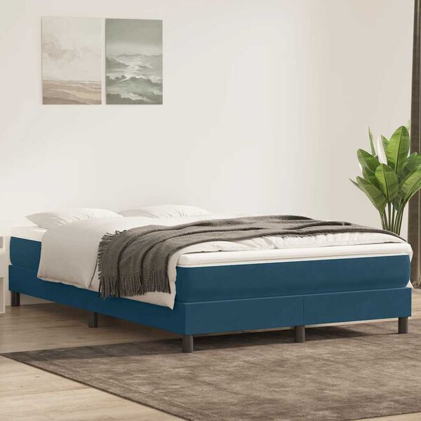 vidaXL Sommier &agrave; lattes de lit et matelas bleu fonc&eacute; 140x210cm velours