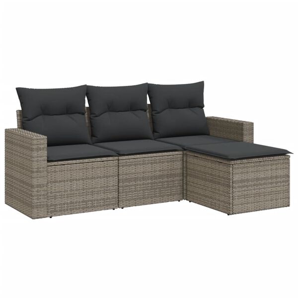 vidaXL Salon de jardin 4 pcs avec coussins gris r&eacute;sine tress&eacute;e