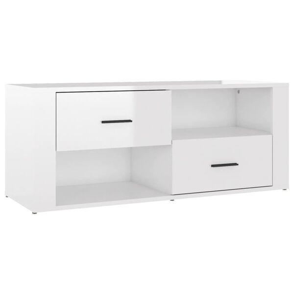 vidaXL Meuble TV Blanc brillant 100x35x40 cm Bois d'ing&eacute;nierie