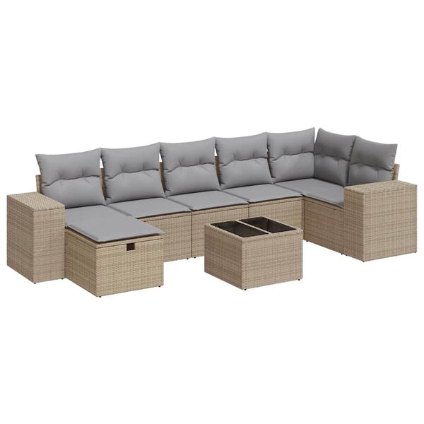 vidaXL Salon de jardin avec coussins 7 pcs beige r&eacute;sine tress&eacute;e