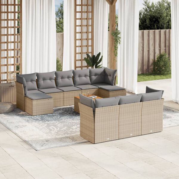 vidaXL Salon de jardin 11 pcs avec coussins beige r&eacute;sine tress&eacute;e