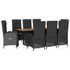 vidaXL Ensemble &agrave; manger de jardin 9pcs coussins noir r&eacute;sine tress&eacute;e