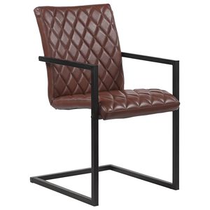 vidaXL Chaises &agrave; manger cantilever lot de 2 marron cuir v&eacute;ritable