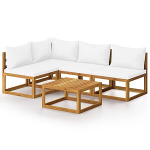 vidaXL Salon de jardin 5 pcs avec coussin Cr&egrave;me Bois d'acacia solide