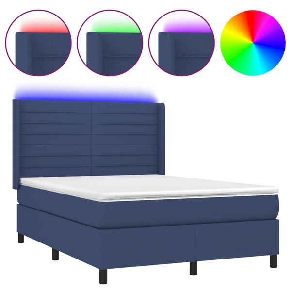 vidaXL Sommier &agrave; lattes de lit matelas et LED Bleu 140x190 cm Tissu
