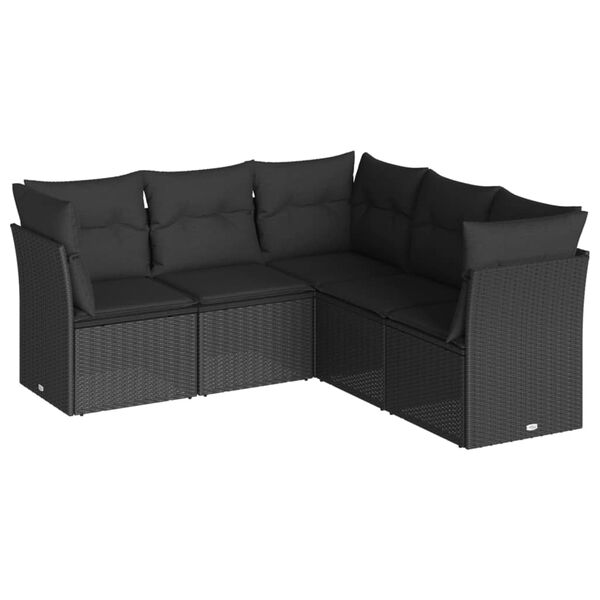 vidaXL Salon de jardin 5 pcs avec coussins noir r&eacute;sine tress&eacute;e