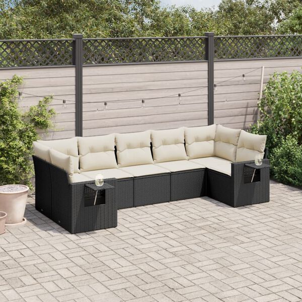 vidaXL Salon de jardin 7 pcs avec coussins noir r&eacute;sine tress&eacute;e