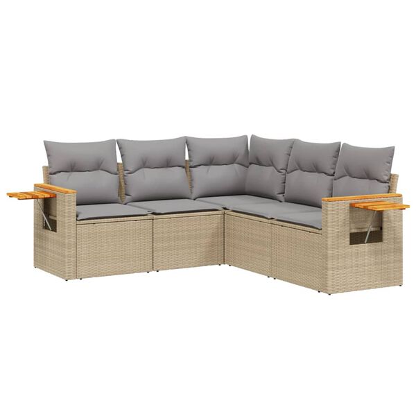 vidaXL Salon de jardin avec coussins 5 pcs beige r&eacute;sine tress&eacute;e
