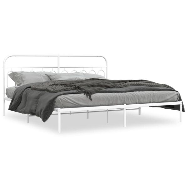 vidaXL Cadre de lit m&eacute;tal sans matelas et t&ecirc;te de lit blanc 200x200 cm