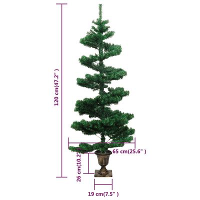 vidaXL Arbre de Noël hélicoïdal pré-éclairé avec pot vert 120 cm PVC