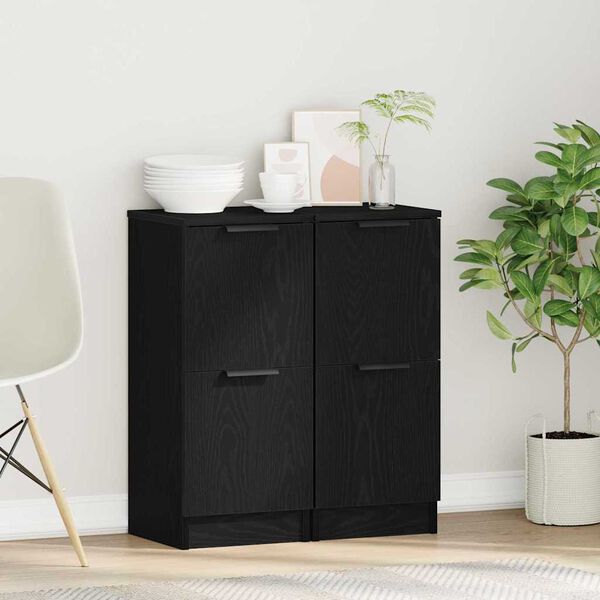 vidaXL Buffet 2 pcs Ch&ecirc;ne noir 30 x 30 x 70 cm Bois d'ing&eacute;nierie