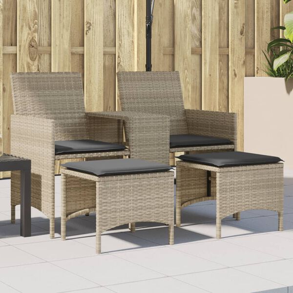 vidaXL Canapé de jardin 2 places avec table tabourets gris clair rotin