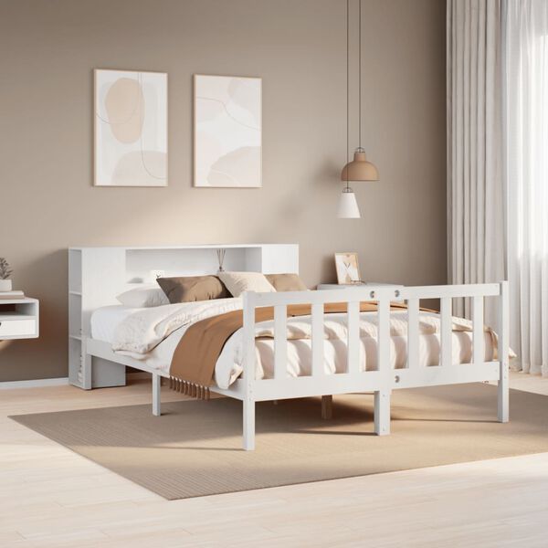 vidaXL Lit biblioth&egrave;que sans matelas blanc 160x200 cm bois pin massif