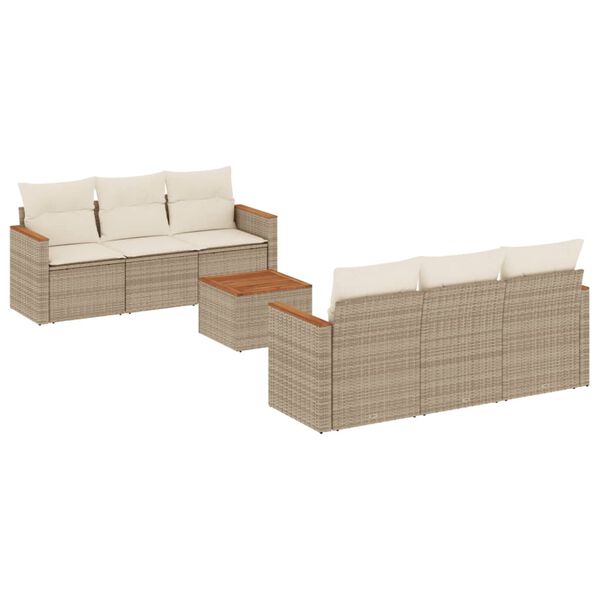 vidaXL Salon de jardin avec coussins 7 pcs beige r&eacute;sine tress&eacute;e