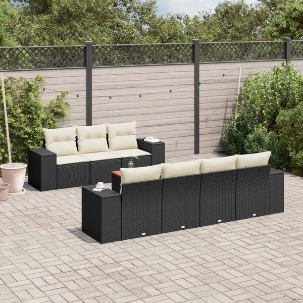 vidaXL Salon de jardin 8 pcs avec coussins noir r&eacute;sine tress&eacute;e