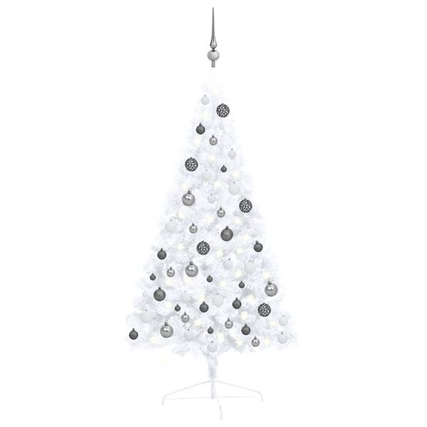 vidaXL Demi-arbre de No&euml;l artificiel pr&eacute;-&eacute;clair&eacute; et boules blanc 120cm