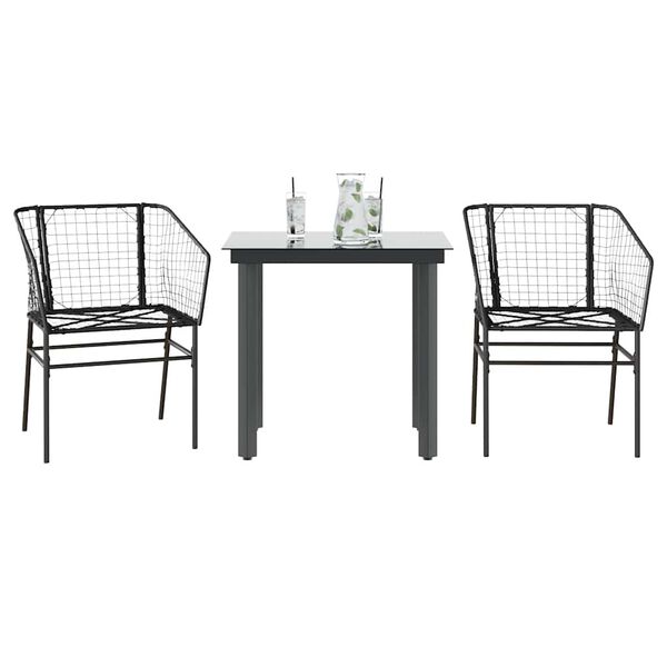 vidaXL Ensemble à manger de jardin 3 pcs noir résine tressée verre