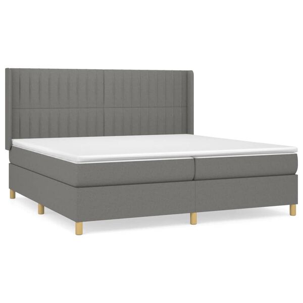vidaXL Sommier &agrave; lattes de lit avec matelas Gris fonc&eacute; 200x200cm Tissu