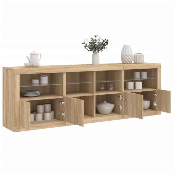 vidaXL Buffet avec lumi&egrave;res LED ch&ecirc;ne sonoma 202x37x67 cm