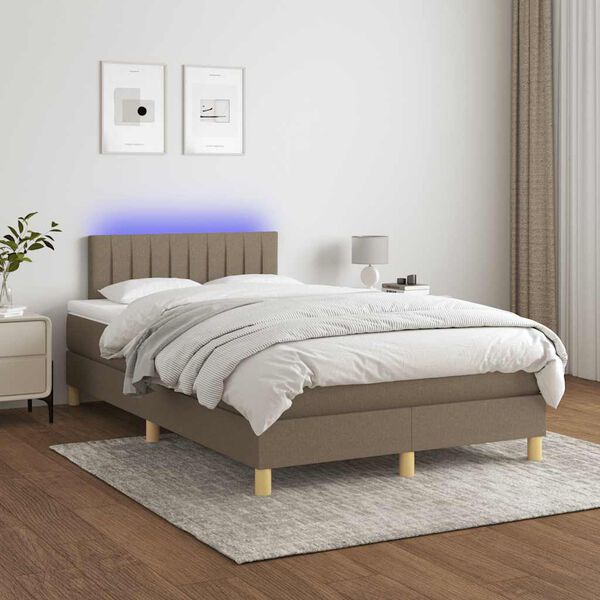 vidaXL Sommier &agrave; lattes de lit matelas et LED taupe 120x190 cm tissu
