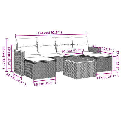 vidaXL Salon de jardin 7 pcs avec coussins noir résine tressée