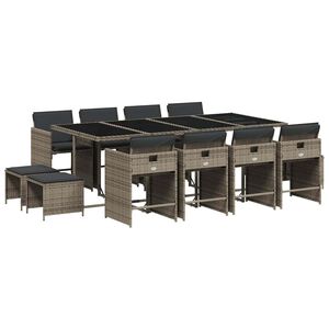 vidaXL Ensemble &agrave; manger de jardin coussins 13 pcs gris r&eacute;sine tress&eacute;e