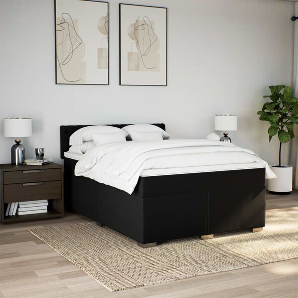 vidaXL Sommier &agrave; lattes de lit avec matelas Noir 140x200 cm Tissu