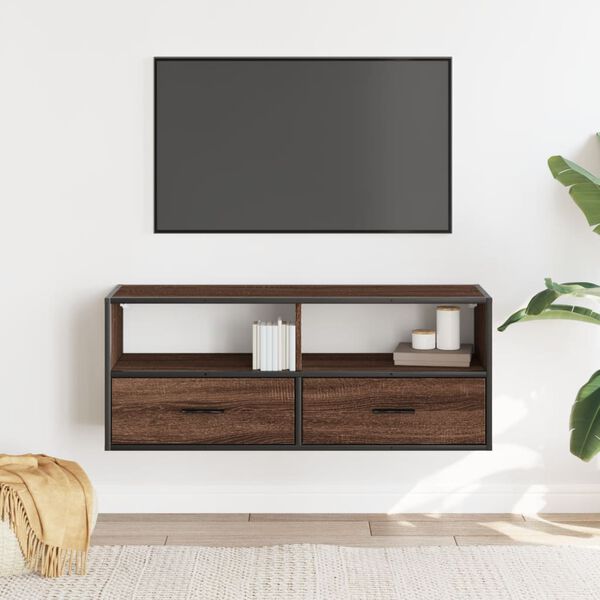 vidaXL Meuble TV ch&ecirc;ne marron 100x31x39,5cm bois d'ing&eacute;nierie et m&eacute;tal