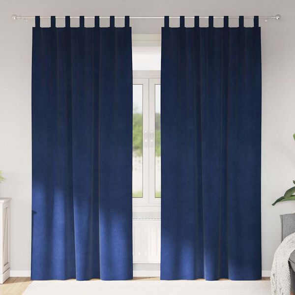 vidaXL Rideaux occultants 2 pcs Bleu fonc&eacute; 140 x 225 cm Velours